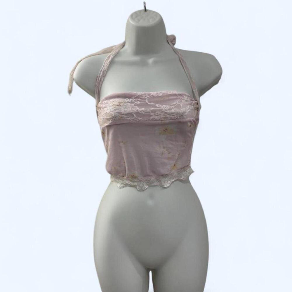 Pink lace halter top
